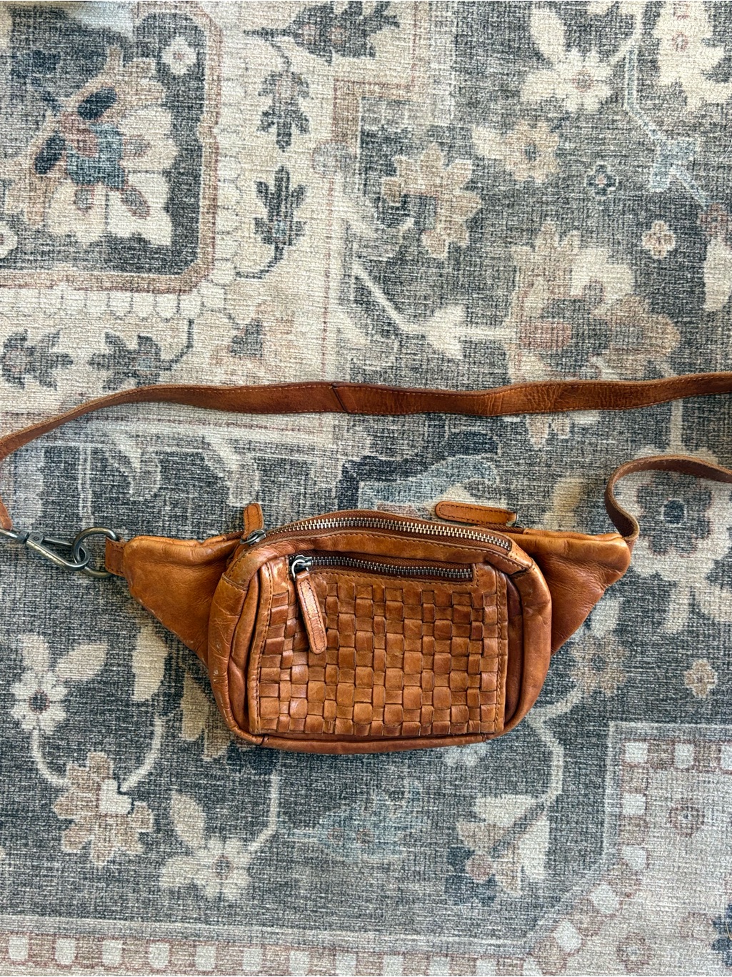 Leather Woven Front Women’s Waist Bag - Brown